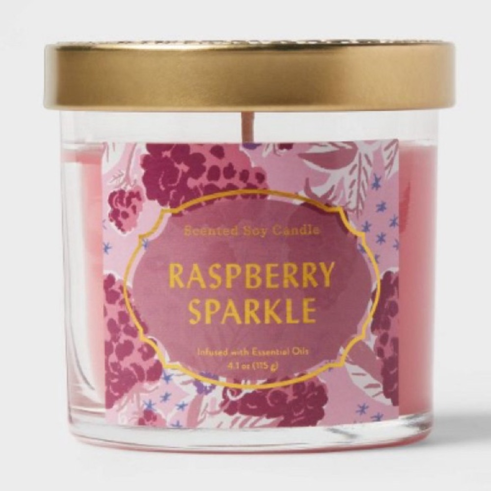 OAPLHOUSE NWT 2 wick lidded glass jar candle raspberry sparkle -15.1oz
